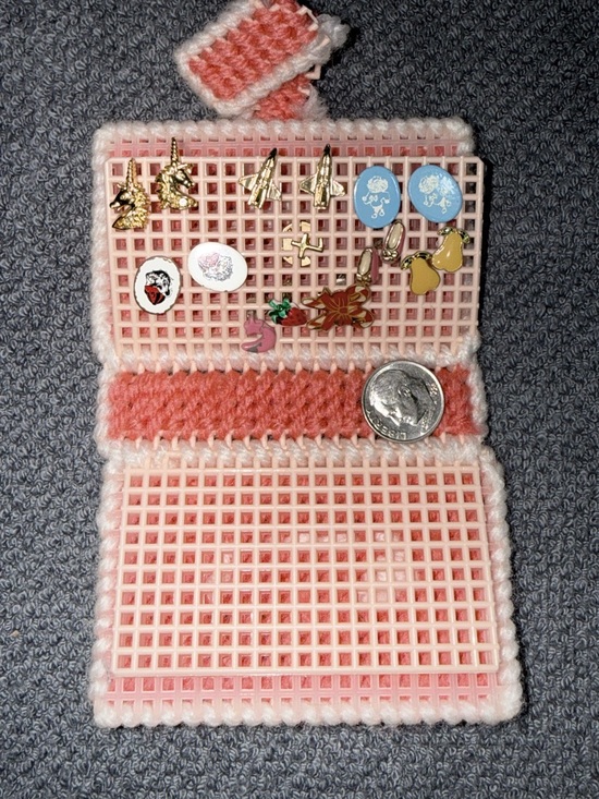 Other - Handmade  Needlepoint Earring & Pin Organizer w/Vintage earrings